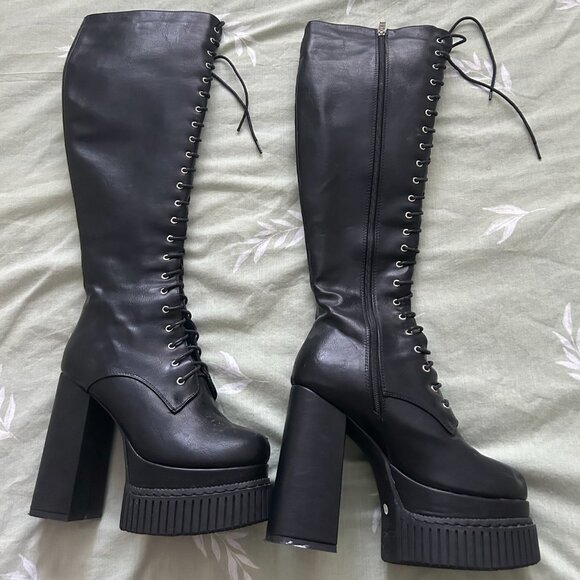 LAMODA - Moment Of Clarity Creeper Platform Knee High Boots - Picture 1 of 8
